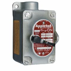 APPLETON ELECTRIC Tumbler Switch: 1 Gang, 3-Way, 20 A, 277 V AC, Dead-End Hub, 1 in Hub Size (MPN EDS110-F3W). Key specifications — Brand: APPLETON ELECTRIC.