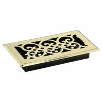 Floor Register: Floor, 9 1/2 in H, 5 1/2 in W, Decorative, Bright, Brass, Steel Grille, One-Way (MPN SPH408). Key specifications — Adjustable Blades: No; Brand: DECOR GRATES; Airflow Directions: One-Way; Grille Color: Brass.