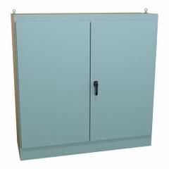 HAMMOND Enclosure: Steel, 72 in x 72 in x 24 in, NEMA 12, Solid Cover, Hinged, Dust Tight (MPN 1418ZYD24). Key specifications — Brand: HAMMOND; Closure Method: Handle; Knockouts: Not Included.