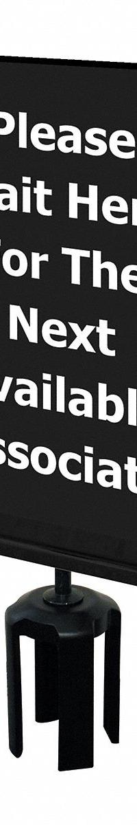 TENSABARRIER Acrylic Sign: Black, Please Wait Here For The Next Available Associate Message (MPN S15-P-33-7X11-V-HDSB-1701-33). Key specifications — Brand: TENSABARRIER; Color: Black; Includes: Mounting Adapter; Message: Please Wait Here For The Next Available Associate; For Use With: Tensabarrier Posts; Material: Acrylic.