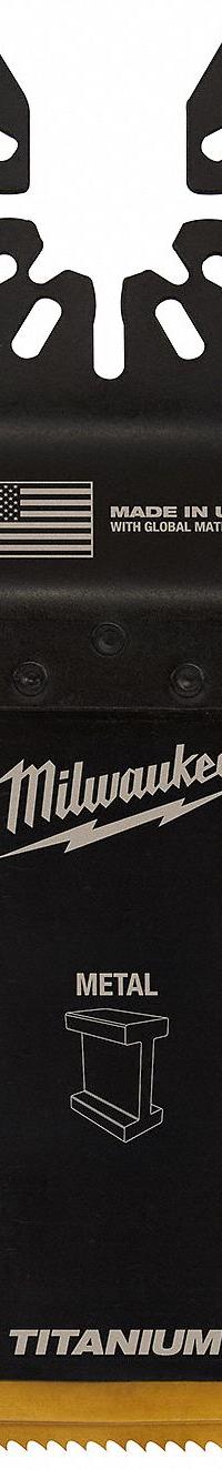 MILWAUKEE Oscillating Tool Blade: 1 1/8 in Blade Wd, 4 1/4 in Overall Lg, Flush Cutting, Bi-Metal (MPN 49-25-1251). Key specifications — attr1097473: Drywall; attr1097476: MILWAUKEE; attr1097456: Flush Cutting.