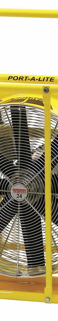 TEMPEST Cooling Fan: 24 in Blade Dia, 115/208 to 230V AC, Mobile, 1 hp, Direct Drive, Aluminum (MPN 913-1065). Key specifications — Mobility: Mobile; Voltage: 115/208 to 230V AC; Brand: TEMPEST.