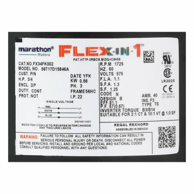 LEESON General Purpose Motor: C-Face/Universal Mount, Open Drip Proof, 3/4 hp - Leeson Flex-In-1 3-Phase General Purpose AC Motors