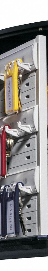 Key Box: 36 Key Capacity, Single Key Lock, Aluminum, Gray, 11 in Ht, 11 7/8 in Wd, 4 5/8 in Dp (MPN 195223). Key specifications — Brand: DURABLE; Finish: Brushed Aluminum; Includes Key Tags: Includes Key Tags; Includes Mounting Hardware: Mounting Hardware Included; Color: Gray; Mounting Location: Wall; Material: Aluminum.