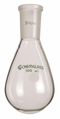 CHEMGLASS Distilling Flask: 500 mL, Colorless, Round, A, 24/40 Compatible with Stopper Size (MPN CG-1512-07). Key specifications — Shape: Round; Body Color: Colorless; Brand: CHEMGLASS; Compatible with Stopper Size: 24/40; USP Specification: Type I.