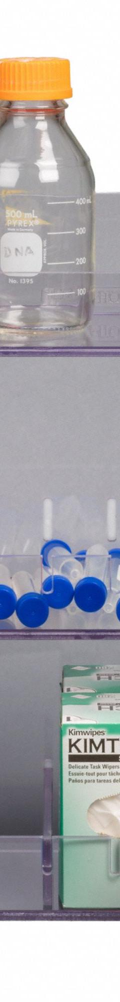 Lab Bulk Bin: 6 1/2 in Overall Wd, 18 3/8 in Overall Ht, 12 3/4 in Overall Lg, PETG, Clear, Benchtop (MPN BENCHTOP12-BRK-PIPTRBRK). Key specifications — Material: PETG; Mounting Location: Benchtop; Color: Clear; Product Type: Multi Organizer; Total Holding Capacity: (3) Levels for Misc Lab Supplies; Brand: POLTEX.