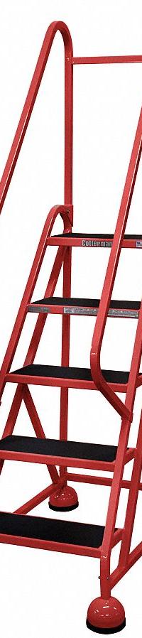 COTTERMAN Rolling Ladder: 3.8 ft Platform Ht, Partially Assembled, Steel, Wt-Actuated Auto-Lock (MPN ST-521 A2 C6 P5). Key specifications — Includes Handrails: Handrails Included; Material: Steel; Brand: COTTERMAN; Color: Red.