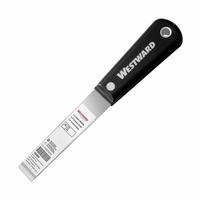 WESTWARD Scraper: Bld. Mat. Carbon Steel, Hdl. Mat. Plastic, Stiff, Tapered Bld. Shape (MPN 832F97). Key specifications — attr1004902: WESTWARD; attr1012057: Full; attr1014703: Plastic; attr1017570: Standard End; attr1029655: Straight; attr1034073: Bevel/ Offset.