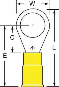 3M Ring Terminal: Yellow, Vinyl Insulation, 3/8 in Stud Size, 12 AWG to 10 AWG Wire Sizes, 600 V (MPN MVU10-38R/SK). Key specifications — attr1308027: 3M; attr1356513: MVU10.