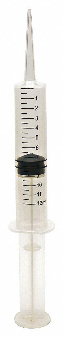 GLOBE SCIENTIFIC Syringe: 12 mL Capacity - mL, Straight and Curved Transfer, Polypropylene - Luer Slip Syringes