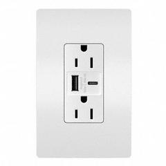 USB Receptacle: Duplex, 5-15R, 2 USB Ports, USB Type A/C, White, 125V AC, 15 A (MPN R26USBAC6W). Key specifications — Brand: LEGRAND.