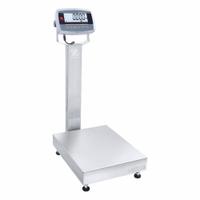 OHAUS Industrial Bench Scale: 15 3/4 in x 19 3/4 in, IP68/IP69K, Column-Mounted, Stainless Steel (MPN D61PW150K1L7). Key specifications — Connection Ports: Infrared Communication Kit; Readability: 0.02 lb/10 g; Brand: OHAUS; Weighing Surface Material: Stainless Steel.