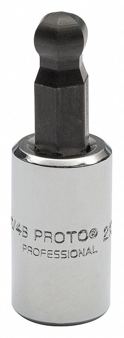 PROTO Socket Bit: 1/4 in Drive Size, Ball Hex Tip, 7/32 in Tip Size, 1 1/2 in Overall Lg - Ball-End Hex Bit Sockets