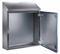 RITTAL Sloped Top Enclosure: 304 Stainless Steel, 30 in x 24 in x 8 in, NEMA 1/12/13/3/3X/4/4X (MPN 1310600). Key specifications — Brand: RITTAL; Closure Method: 1/4-Turn Latch; Enclosure Material: 304 Stainless Steel; Knockouts: Not Included.