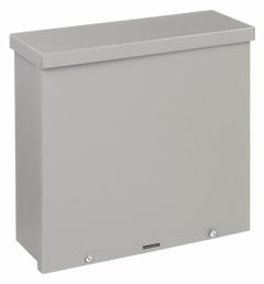 WIEGMANN Enclosure: Steel, 12 in x 12 in x 4 in, 3R, Solid Cover, Screw On, Included, Painted (MPN RSC121204). Key specifications — Brand: WIEGMANN; Closure Method: Padlock Hasp; Knockouts: Included.