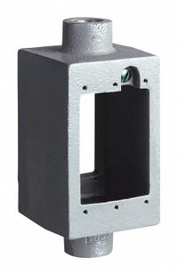 HUBBELL KILLARK Device Box: Aluminum, Rectangular, 1 Gangs, 1/2 in Hub Size, 29 cu in Capacity, Gray (MPN FSOC-1). Key specifications — Color: Gray; Brand: HUBBELL KILLARK.