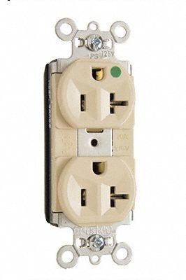 PASS & SEYMOUR Receptacle: Hospital Grade, Duplex, 5-20R, Ivory, 125V AC - General Purpose Receptacles