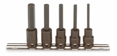 PROTO Impact Socket Bit Set: Metric, 3/8 in Drive Size, 5 Pieces, Fixed Insert - Hex Impact Bit Socket Sets