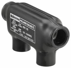 POLARIS Multitap Connector: 2 Port, In-Line Entry, 14 AWG – 1/0 AWG Wire Size, Black (MPN ISR-1/0B). Key specifications — Body Material: Aluminum; Brand: POLARIS.