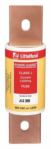 LITTELFUSE Fuse: JLS Series, Class J, Bolt-On Body, Fast-Acting, 350 A, 600 V AC, Non-Indicating (MPN JLS350). Key specifications — Series: JLS; Brand: LITTELFUSE.