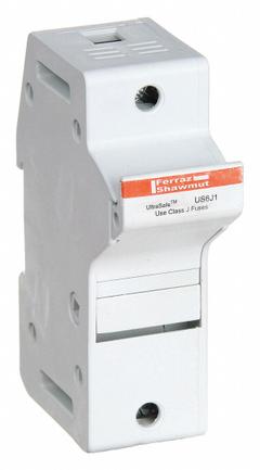 MERSEN Fuse Block: Finger-Safe, 1 Pole, 600 V AC, DIN Rail Mounting, Pressure Plate Termination (MPN US6J1). Key specifications — Brand: MERSEN.