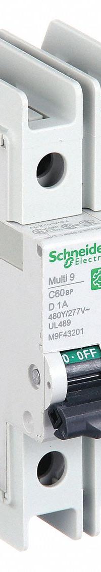 SCHNEIDER ELECTRIC IEC Miniature Circuit Breaker: 1 A Amps, 14kA at 120/240V AC, Screw Clamp, C60BP (MPN M9F43201). Key specifications — attr195863: Not Rated; attr211132: SCHNEIDER; attr195864: 14kA at 120/240V AC; attr195865: Screw Clamp; attr195867: 240/277/480V AC.