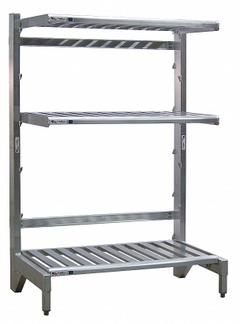 NEW AGE INDUSTRIAL Cantilever Rack: 42 in x 27 in x 72 in, 3 Shelves, 300 lb Shelf Capacity (MPN 99874). Key specifications — Material: Aluminum; Shelf Configuration: Standalone; Brand: NEW AGE INDUSTRIAL.