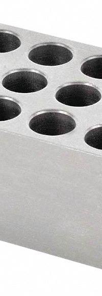OHAUS Modular Block: Anodized Aluminum, 3 in Overall Wd, 3 3/4 in Overall Lg, 12 Wells (MPN 30400184). Key specifications — Product Type: Dry Bath Block; Includes Thermometer Well: Yes; Material: Anodized Aluminum; Brand: OHAUS.