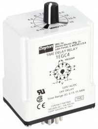 DAYTON Single Function Time Delay Relay: Socket Mounted, 120V AC/DC, 10 A, 11 Pins/Terminals (MPN 1EGC4). Key specifications — Brand: DAYTON.