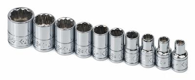 SK PROFESSIONAL TOOLS Socket Set: 1/4 in Drive, 10 Piece, 12-Point, SAE - SAE & Metric Socket Sets