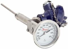 DWYER Dial Thermometer With Process Output: 50°F to 550°F, +/- 1% Accuracy, 12 in Stem Lg, Male (MPN BTO51271). Key specifications — Brand: DWYER; Accuracy: +/- 1%.