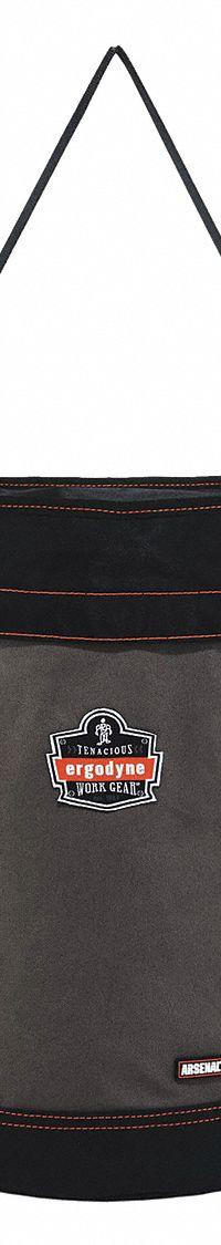 ERGODYNE Bucket Bag: 16 in W x 20 in H x 16 in L, Gray, Canvas, 0 Pockets, Buckle (MPN 5935T). Key specifications — attr1118525: ERGODYNE; attr1125037: Gray; attr1125041: Canvas; attr1203718: Yes.