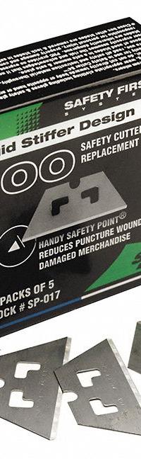 PACIFIC HANDY CUTTER, INC Safety Blade: 1 11/16 in Blade Lg, 3/4 in Blade Wd, Steel, 100 PK (MPN SP-017). Key specifications — attr307708: 22VA95; attr307711: Steel; attr307707: No; attr324888: PACIFIC HANDY CUTTER, INC.