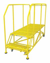 COTTERMAN Work Platform: 1.7 ft Platform Ht - Max, 24 in x 60 in, Steel, 800 lb Load Capacity (MPN 2WP2460RA3B4B8AC2P6). Key specifications — Folding: Not Foldable; Mobility: Rolling; Components Included: Rubber Foot Pads; Use Location: Indoor; Brand: COTTERMAN; Color: Yellow; Height Adjustability: Fixed Height; Includes Handrails: Handrails Not Included.