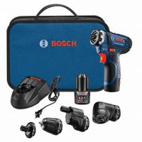 BOSCH Drill Kit: Interchangeable Chuck, 1/4 in Chuck, 1,300 RPM Max., Brushed, Battery Included (MPN GSR12V-140FCB22). Key specifications — attr1169525: Brushed.