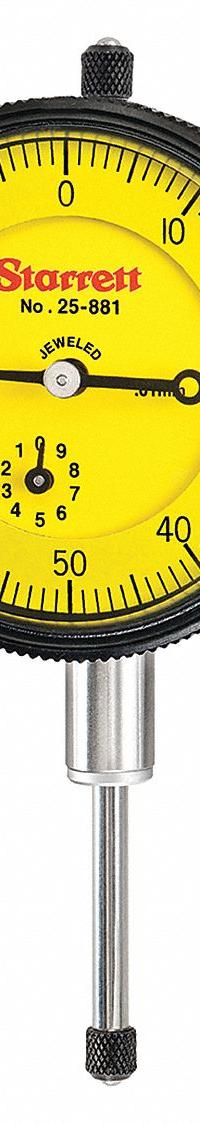 STARRETT Dial Indicator - Lug Back: 0 mm to 25 mm, Metric, Plunger, 0.01 mm Accuracy (MPN 25-881J). Key specifications — attr1184168: 25-881J; attr1184178: 0-100; attr1184223: STARRETT; attr1200883: Dial Indicator - Lug Back; attr1184173: AGD 2; attr1184177: 0.01 mm; attr1184208: Not Included.