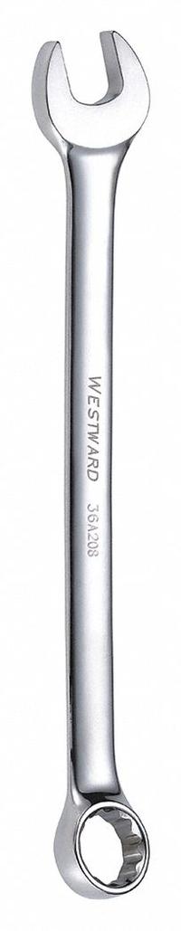 WESTWARD Combination Wrench: Alloy Steel, Chrome, 3/8 in Head Size, 6 1/4 in Overall Lg, Offset, SAE (MPN 36A208). Key specifications — attr309539: 3/8 in; attr309567: No; attr324930: WESTWARD.