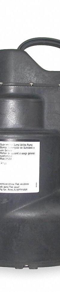 DAYTON Submersible Sump Pump: 1/2 hp, 115V AC, 36.7 gpm Flow Rate @ 10' of Head, 1 1/4 in MNPT, MNPT (MPN 3YU59). Key specifications — Rated Voltage: 115V AC; Brand: DAYTON; Switch: Integral Vertical Float.