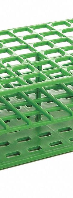 Tube Rack: 2 7/8 in Overall Wd, 10 in Overall Ht, 5 in Overall Lg, Polypropylene, Green, (72) Wells (MPN HS27552C). Key specifications — Material: Polypropylene; Mounting Location: Benchtop; Color: Green; Product Type: Test Tube Rack; Total Holding Capacity: (72) Wells; Brand: HEATHROW SCIENTIFIC.