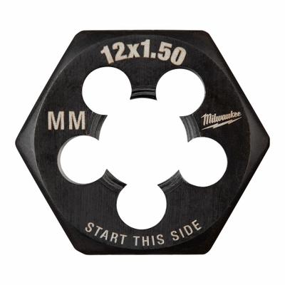 MILWAUKEE Hex Threading Die: M12x1.5 Metric, 1 in Hex Wd, Black Oxide Carbon Steel (MPN 49-57-5359) - Solid Hex Rethreading Dies