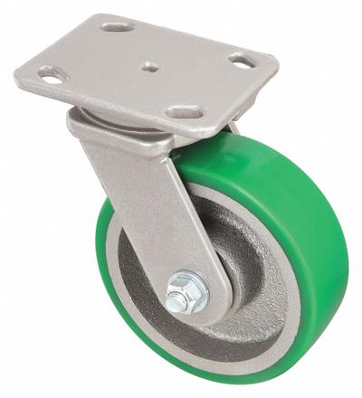 HAMILTON Plate Caster: Swivel, No Brake, Polyurethane, 6 in Wheel Dia, 2 in Wheel Wd - Medium-Duty Plate Casters