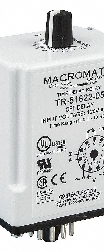 MACROMATIC Single Function Time Delay Relay: Socket Mounted, 24V AC/DC, 10 A - Socket-Mounted Relays
