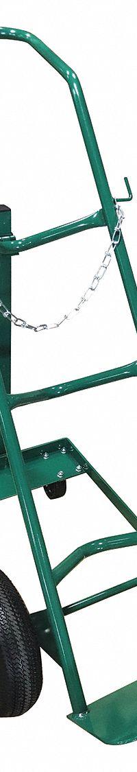 APPROVED VENDOR Cylinder Hand Truck: 500 lb, Single, 1 Cylinder, 14 in W x 7 in D Nose Plate (MPN 8DEV1). Key specifications — attr1343829: APPROVED VENDOR; attr1343789: Green; attr1343794: Chain.