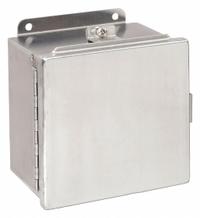 WIEGMANN Enclosure: 316 Stainless Steel, 6 in x 6 in x 4 in, NEMA 12/13/4/4X, Solid Cover, Hinged (MPN BN4060604CHSSA). Key specifications — Brand: WIEGMANN; Closure Method: Clamps; Enclosure Material: 316 Stainless Steel; Knockouts: Not Included.
