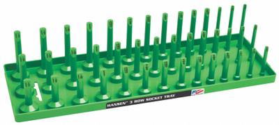 HANSEN Socket Tray: Green, 18 1/8 in Overall Wd, 42 Posts/Slots, Plastic - Socket Rails & Trays