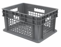 AKRO-MILS Straight Wall Tote: 6.7 gal, 15 3/4 in x 11 3/4 in x 8 1/4 in, Stacking Capable, Gray (MPN 37208GREY). Key specifications — Material: Plastic; Stackable: Stacking Capable; Brand: AKRO-MILS.