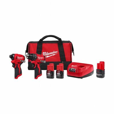MILWAUKEE Tool Combination Kit: 2 Tools, Drill/Driver/Impact Driver, 12 V DC Volt - Milwaukee 12V Cordless Tool Combination Kits