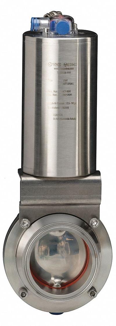 VNE Pneumatic Butterfly Valve: 145 psi Actuator Air Pressure - 3-A Certified 304 Stainless Steel Pneumatic Butterfly Valves