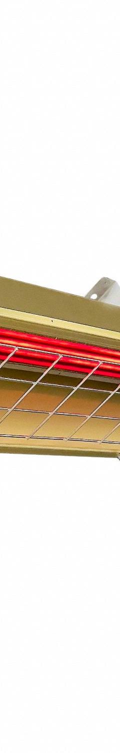 FOSTORIA Infrared Overhead Electric Heater: 3150 W Watt Output, 480V AC, 1 Phase, Hardwired, Gold (MPN P31-FSS-1). Key specifications — Wattage Output: 3150 W; Voltage: 480V AC; Brand: FOSTORIA; Electrical Connection: Hardwired; Element Type: Flat Panel Emitter; Housing Color: Gold; Housing Material: Aluminum; Overall Dimensions - L x W x D: 46 in x 9 in x 8-1/2 in.