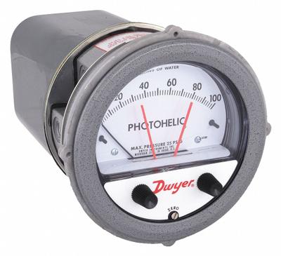 Dwyer Differential Pressure Gauge & Switch: Single-Side, 1/8 in NPT Female - Low Operating Pressure Differential Gauges with Switch